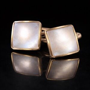 Vintage Mother of Pearl Cufflinks Brass Square Classic French Cuff Formal